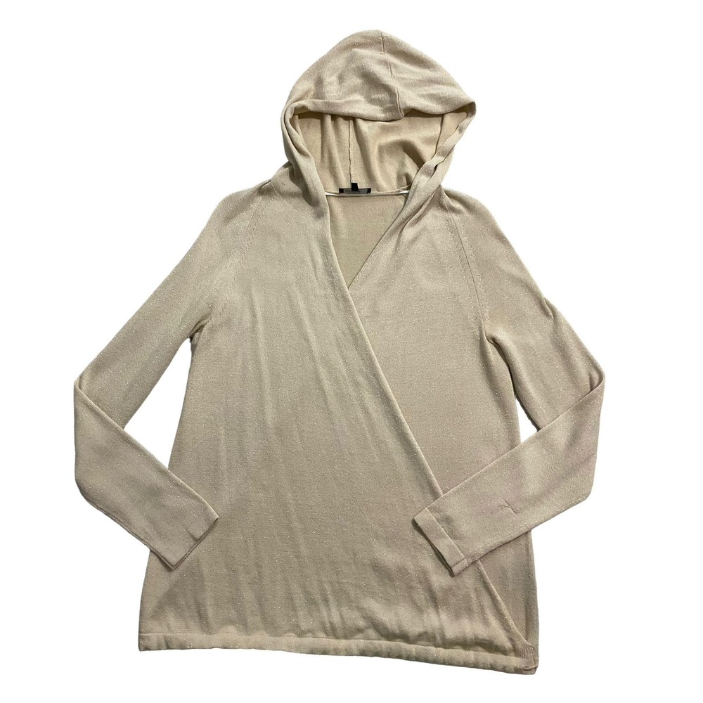 La Fayette 148 Cream Knit Shimmer Hoodie Sweater Size M (37-55)